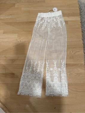 White Sheer Lace Beach Pants